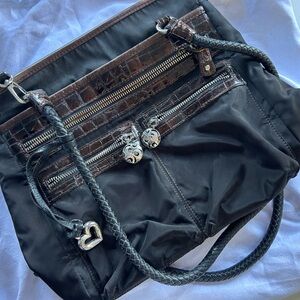 BRIGHTON - Black Nylon and Leather Shoulder Bag with Dust Bag Included